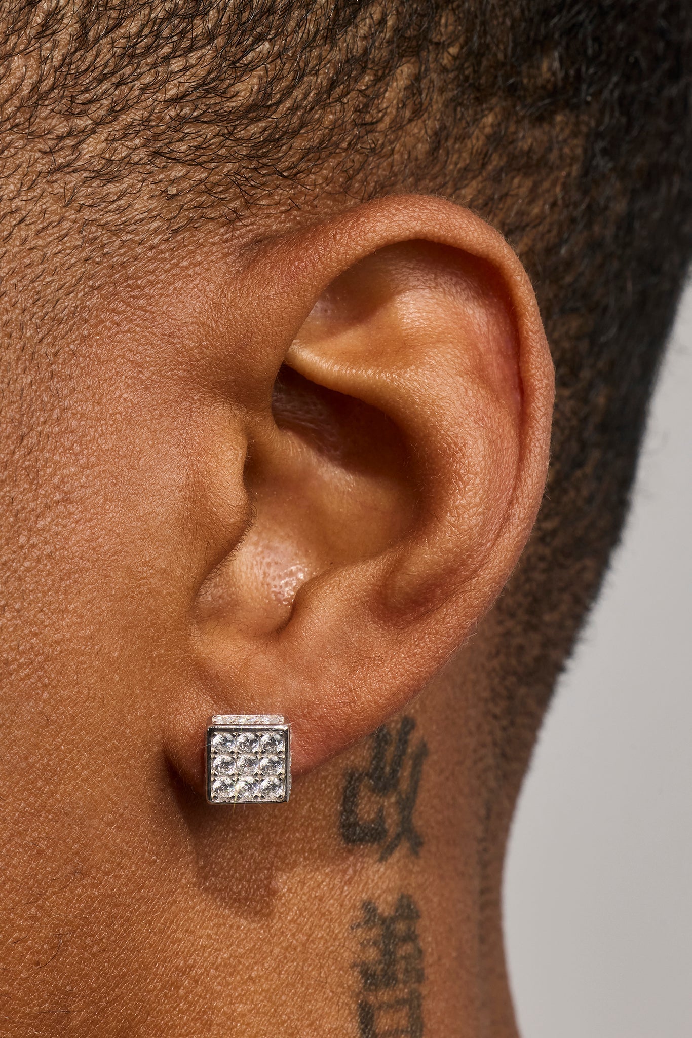Square Box Iced Stud Earrings - 8mm - White